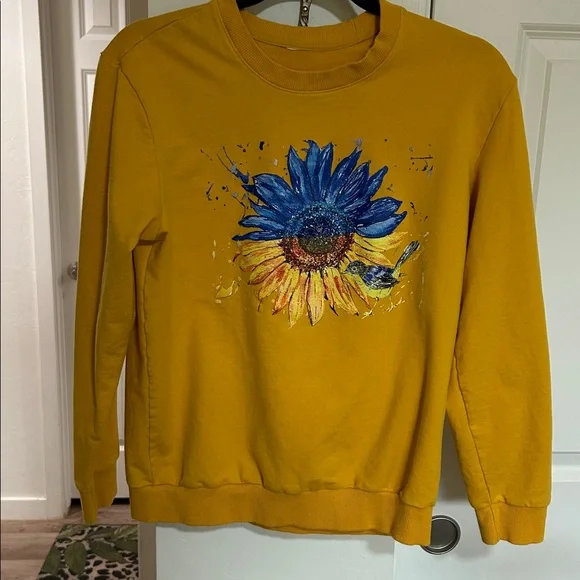 Ukraine Vibrant Blue and Gold Sunflower Graphic Sweatshirt - Picture 1 of 3